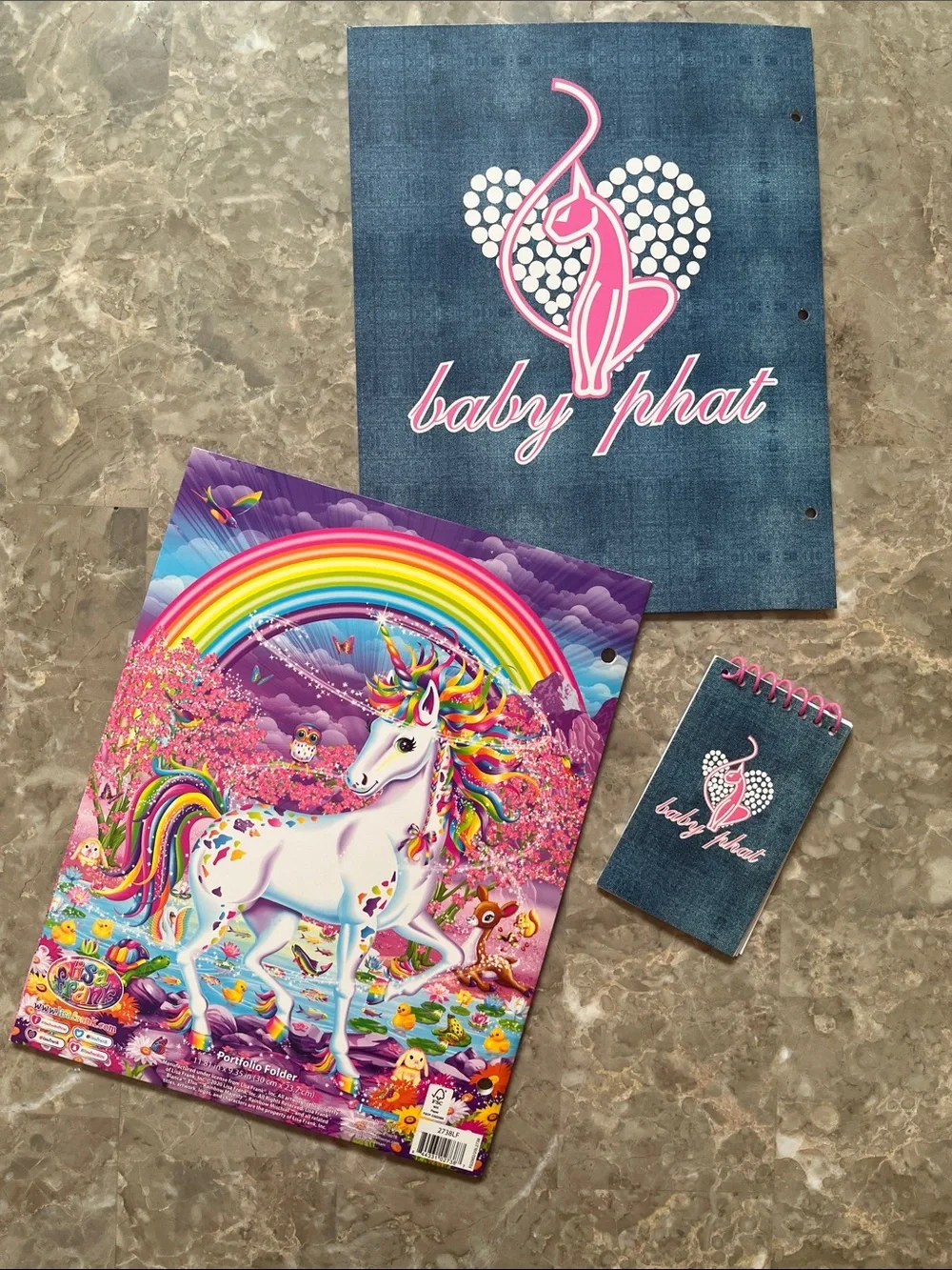 Baby Phat Denim Look Folder And Notebook with Lisa Frank Unicorn Folder